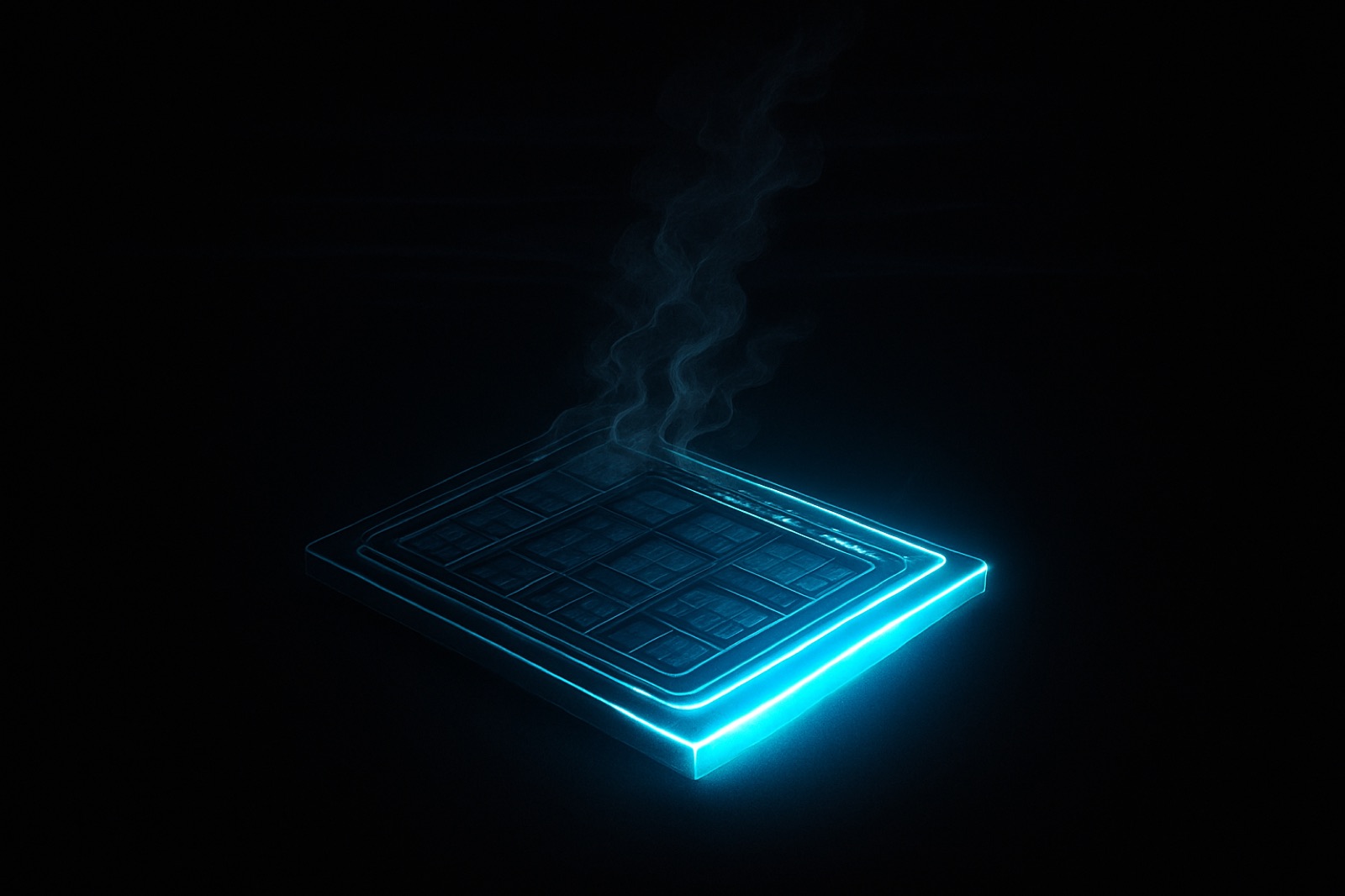 A processor die glowing at the edges with heat rising from it